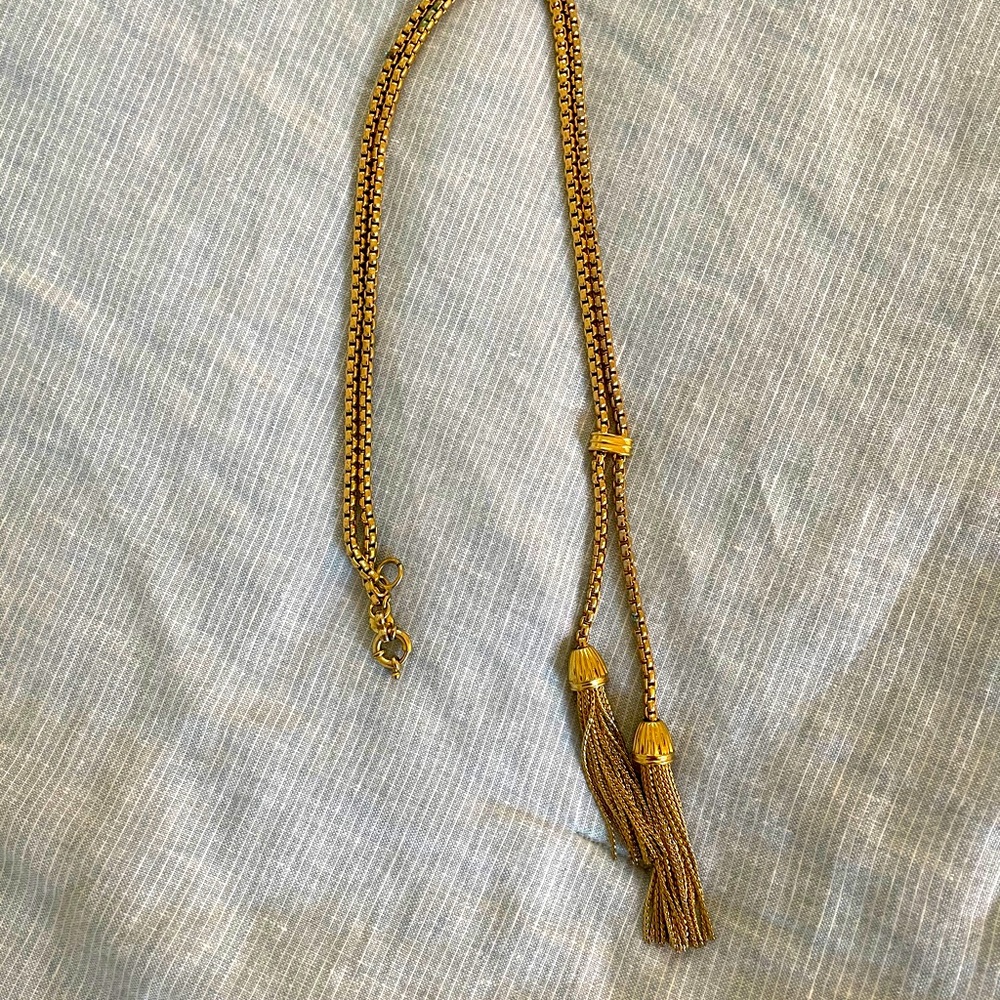 J Crew gold double tassel lariat necklace